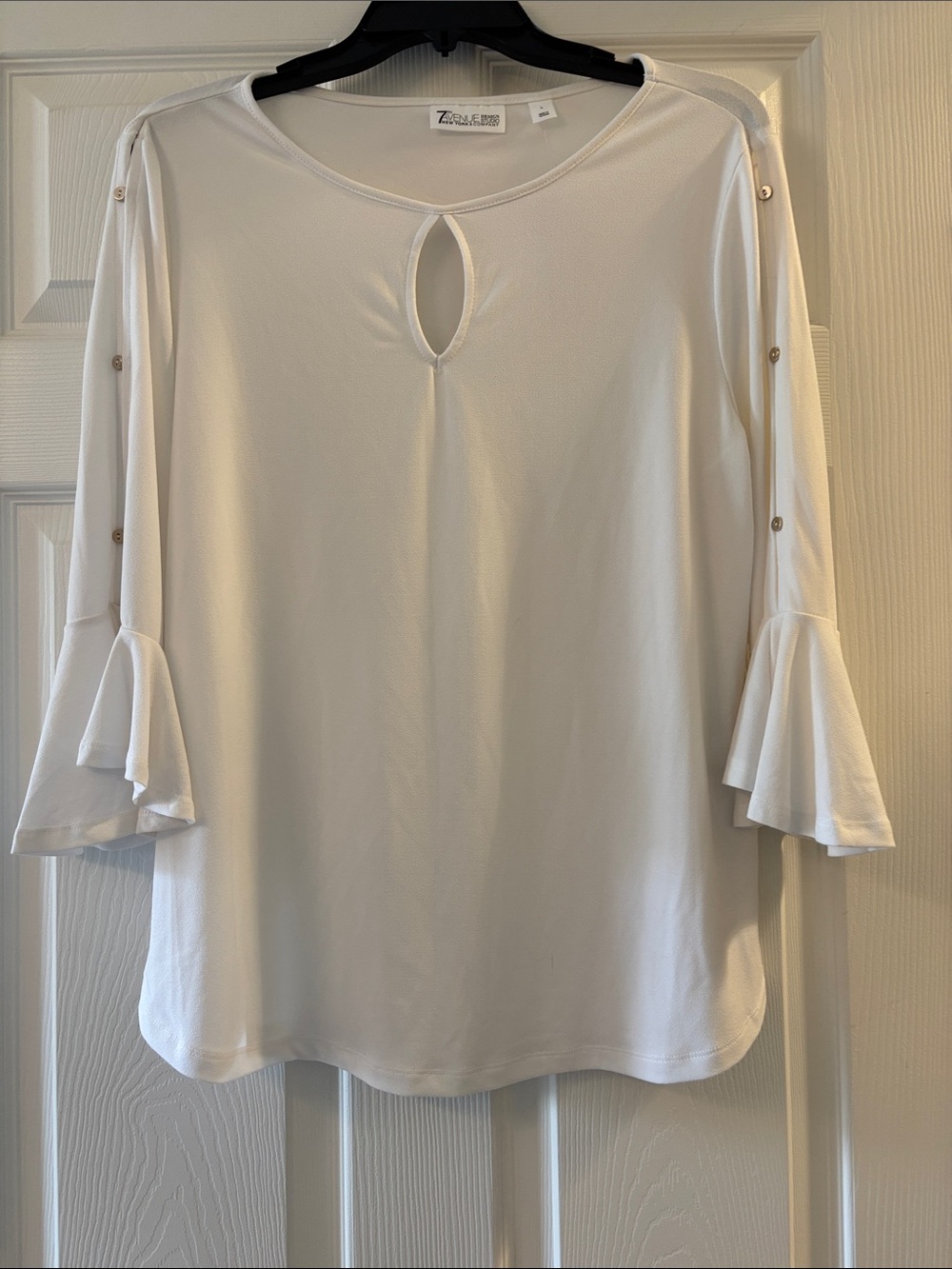 New York & Company White Keyhole Ruffle Sleeve Blouse
